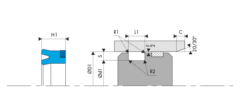 Logement Gorge Joint de piston - Housing Groove Gland Piston seal BECA 335P/AE