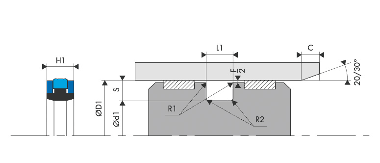 Logement Gorge Joint de piston - Housing Groove Gland Piston seal BECA 513