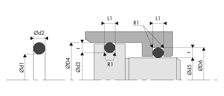 Dynamic pneumatic sealing - Installation in a rectangular groove - With radial O'Ring compression under pressure - BECA 010