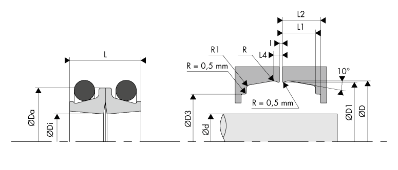 Logement Gorge Joint à glace - Housing Groove Floating seal Face seal Duo cone seal - BECA 830