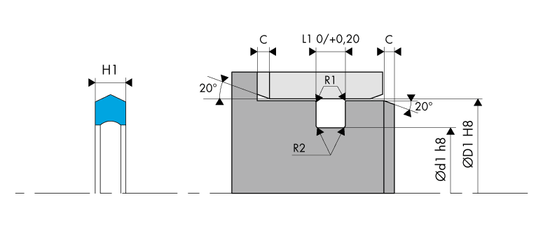 Logement Gorge joint statique joint de piston - Housing Groove static seal piston seal - BECA 042