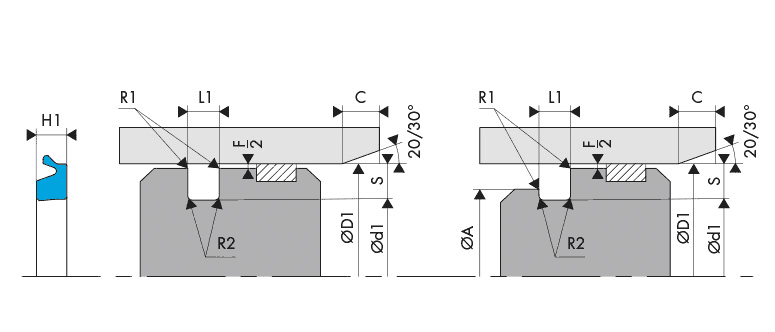 Logement Gorge Joint de piston pneumatique - Housing Groove Pneumatic piston seal -  BECA 584