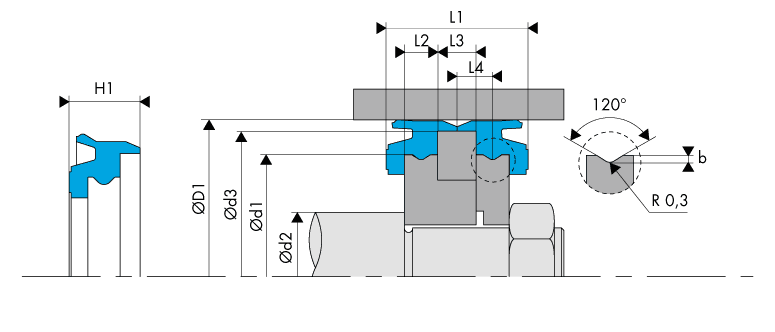 Logement Gorge Joint de piston pneumatique - Housing Groove Pneumatic piston seal - BECA 587